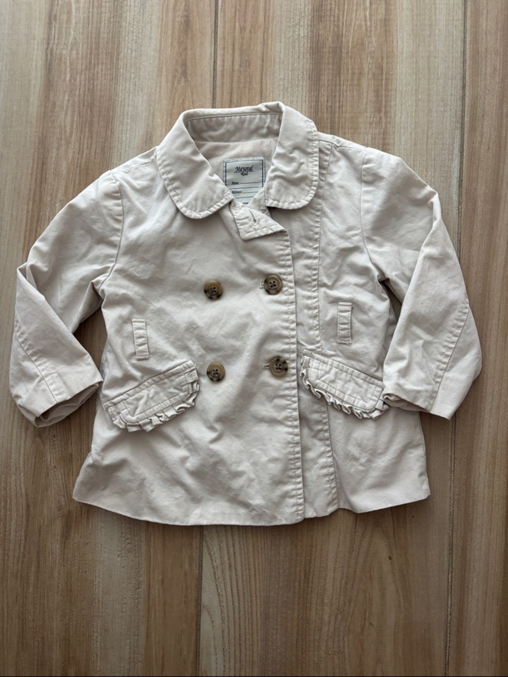 Mayoral Cream Double-Breasted Ruffle-Trim Pea Coat